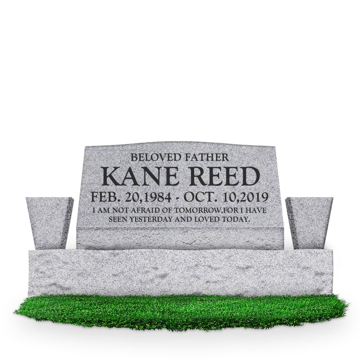 36″ x 10″ x 16″ Serp Top Slant Headstone: polished front and back; 52″ base; two square tapered vases; Single/Text