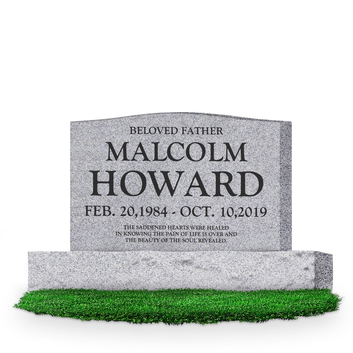 36″ x 6″ x 24″ Serp Top Upright Headstone: polished top, front and back; 48″ base; Single/Text